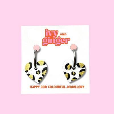 White and Gold Heart Hoop Earrings