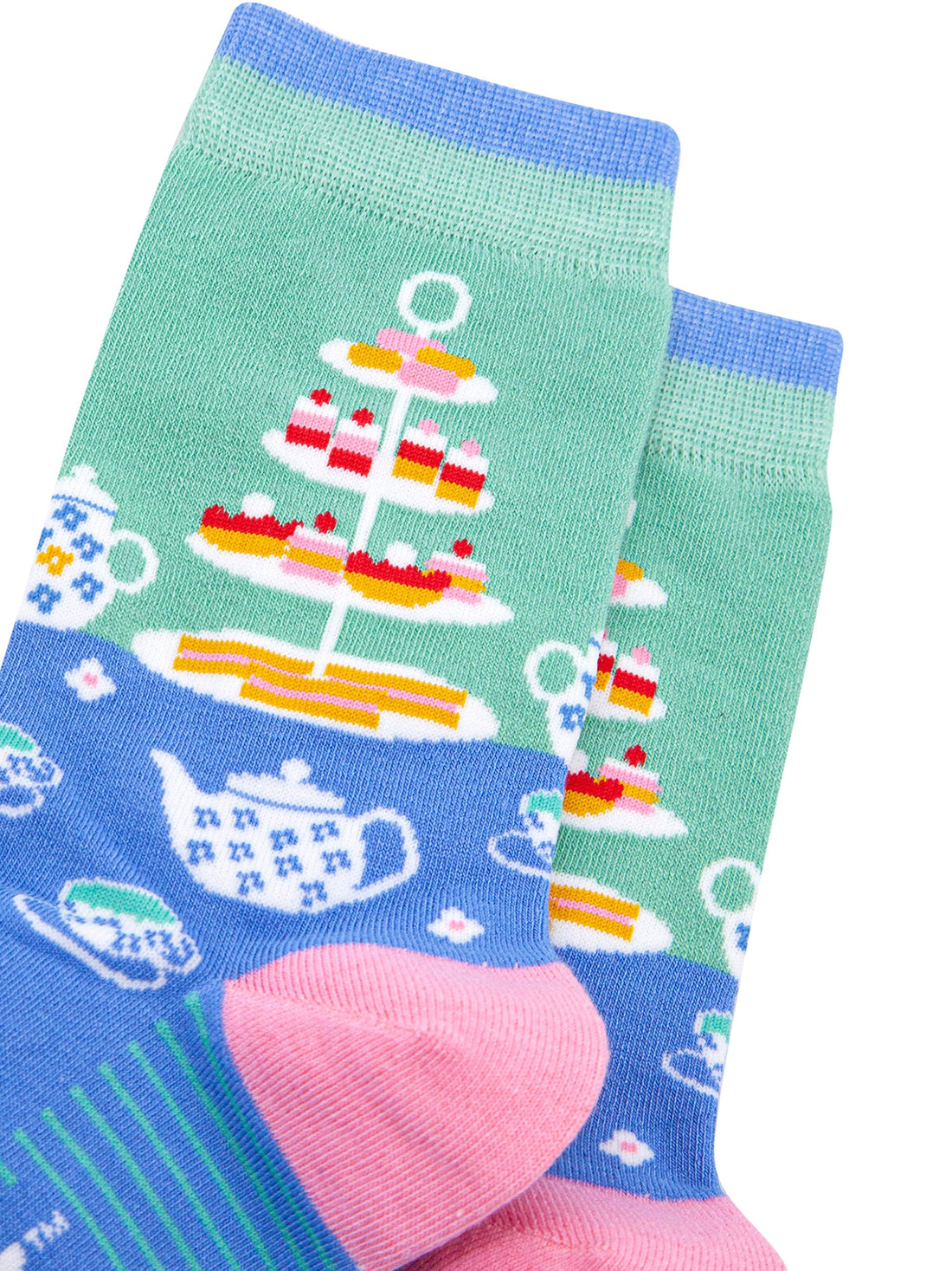 Women's Afternoon High Tea Bamboo Socks in Mint/Blue Bibelot Leek