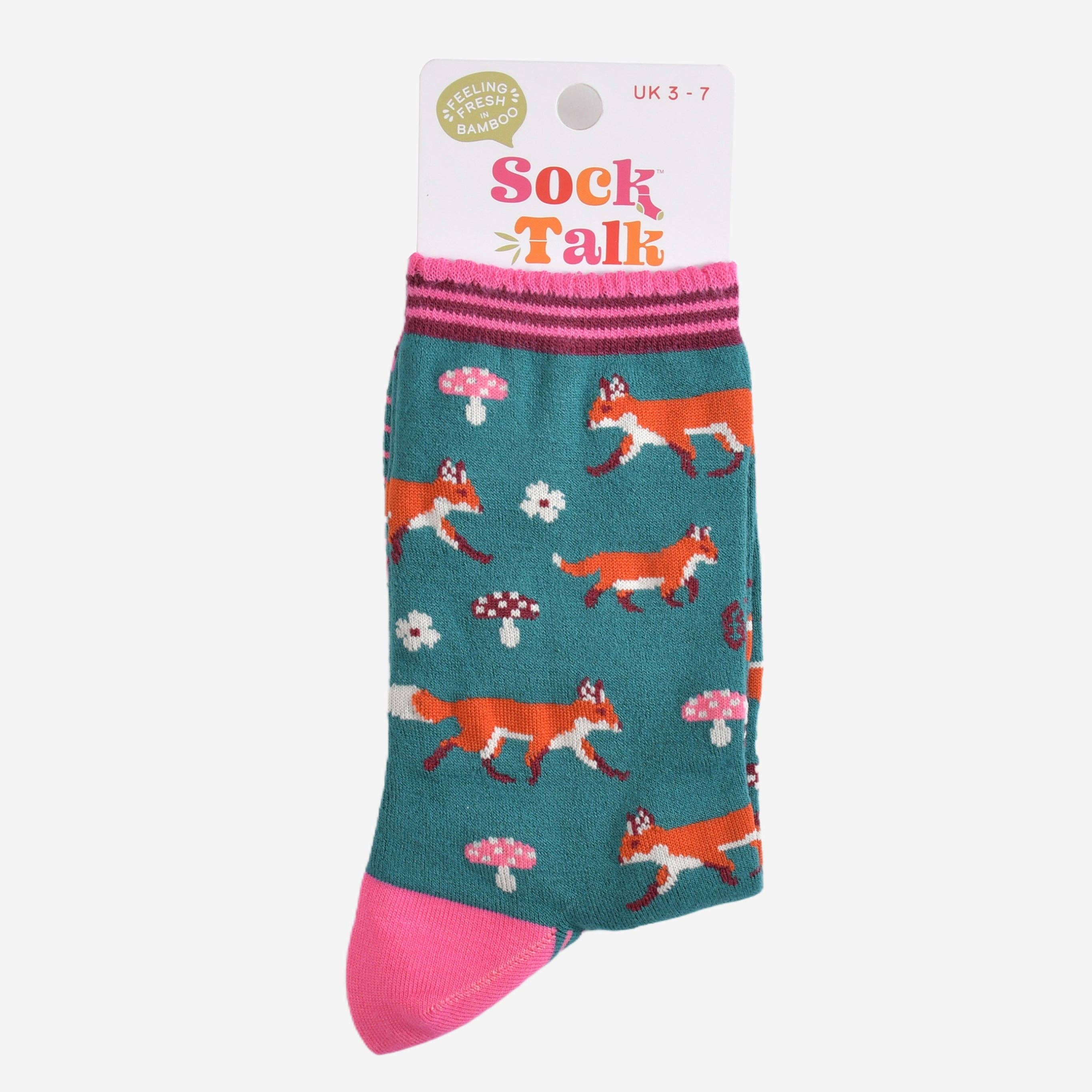 Women's Bamboo Socks - Green/Pink, Fox Woodland
