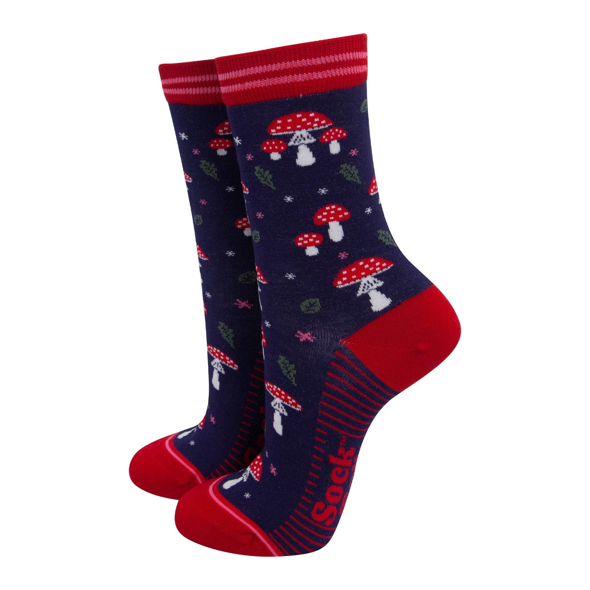Women's Bamboo Socks - Navy Blue/Red, Toadstools