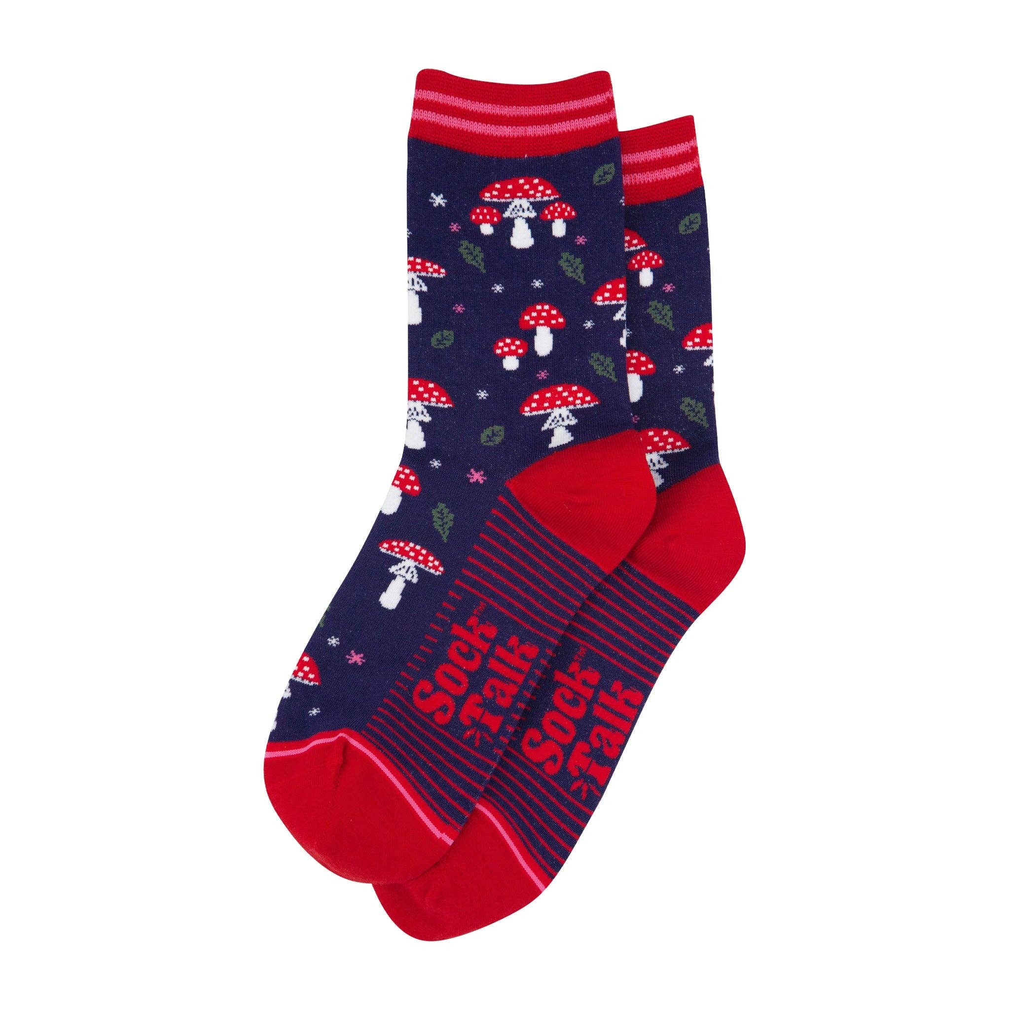 Women's Bamboo Socks - Navy Blue/Red, Toadstools