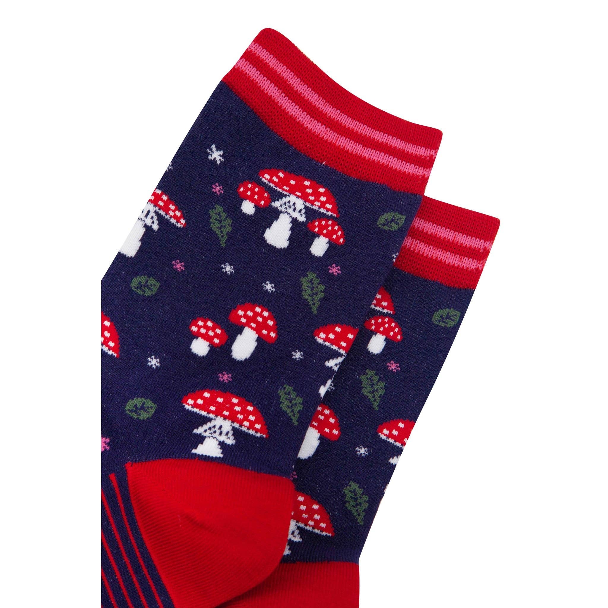 Women's Bamboo Socks - Navy Blue/Red, Toadstools