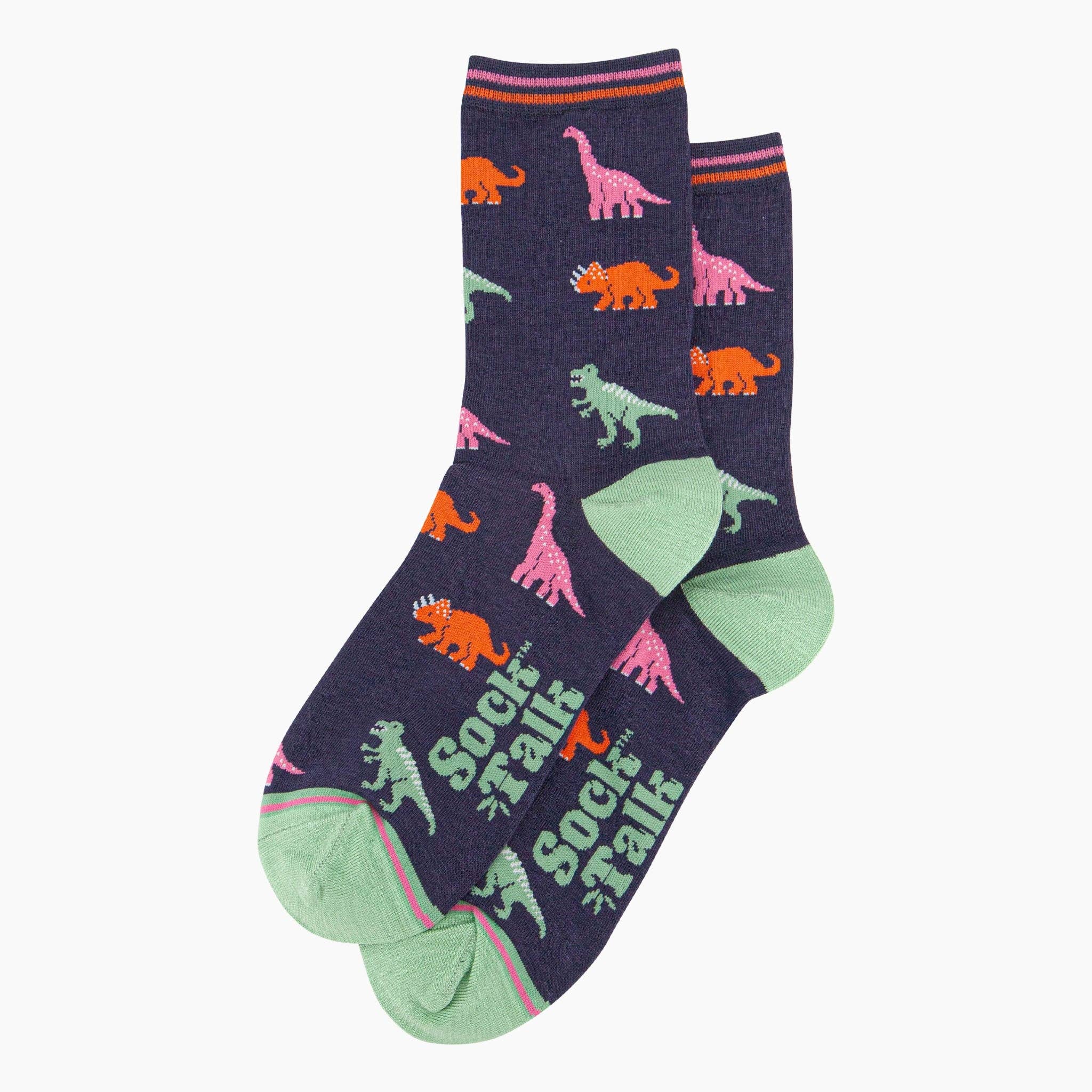 Women's Bamboo Socks - Navy/Multi, Dinosaurs