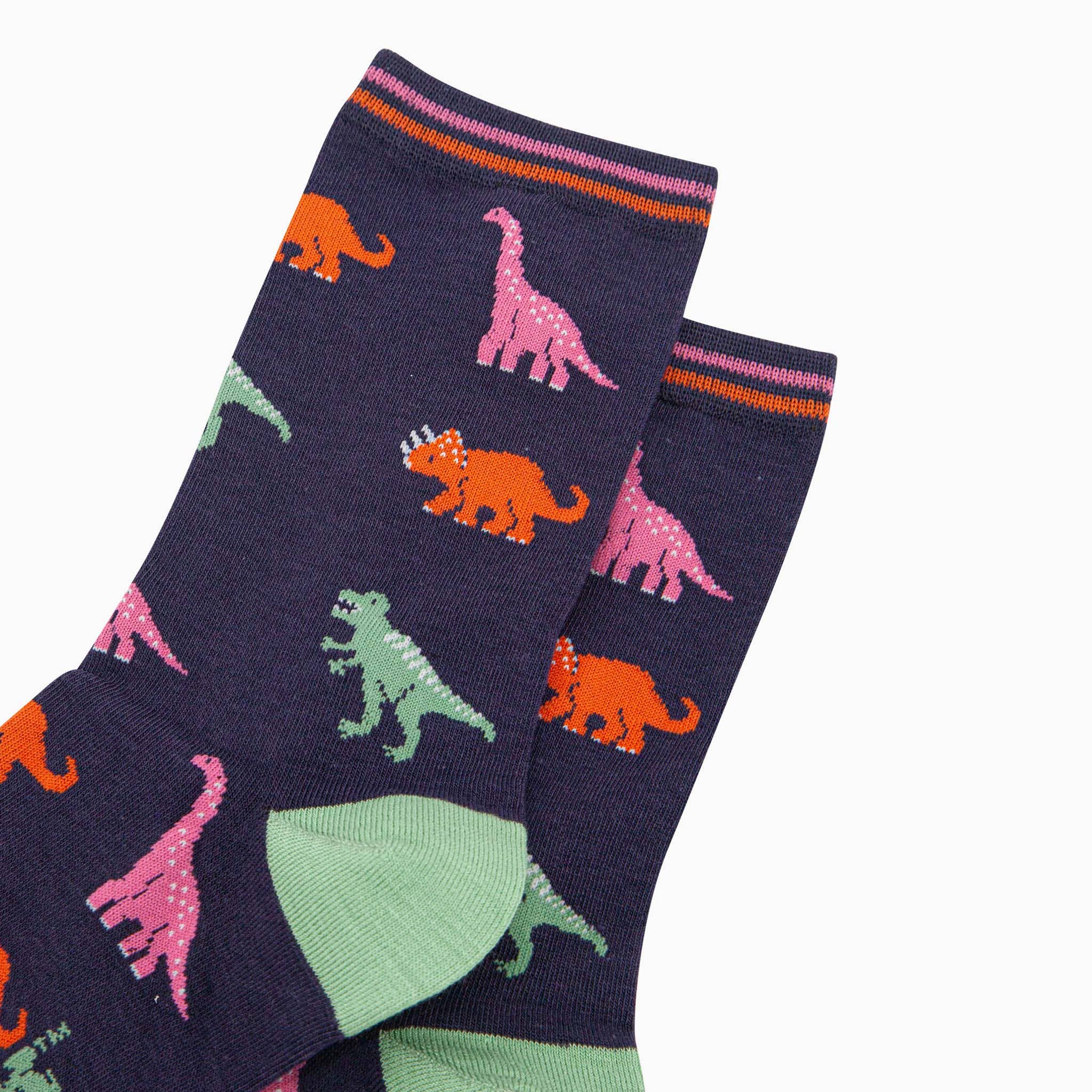 Women's Bamboo Socks - Navy/Multi, Dinosaurs