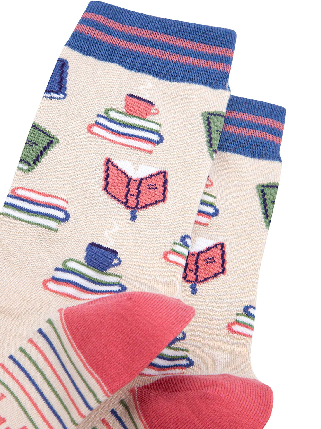 Women's Book Lover Bamboo Socks in Cream Bibelot Leek