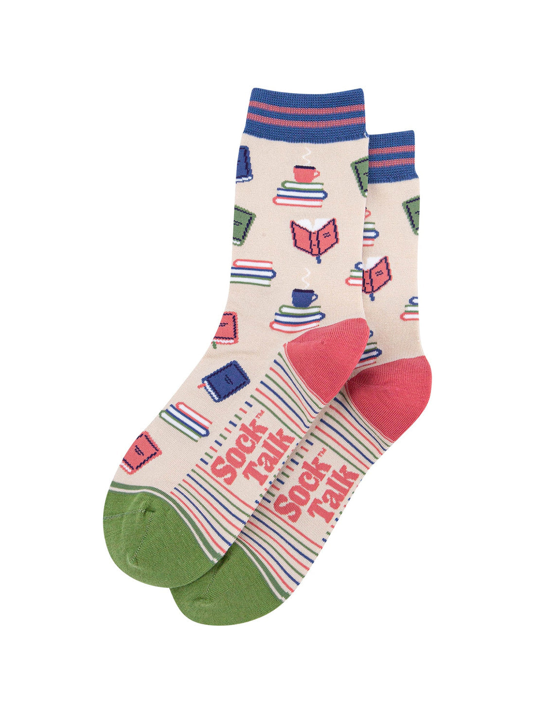 Women's Book Lover Bamboo Socks in Cream Bibelot Leek
