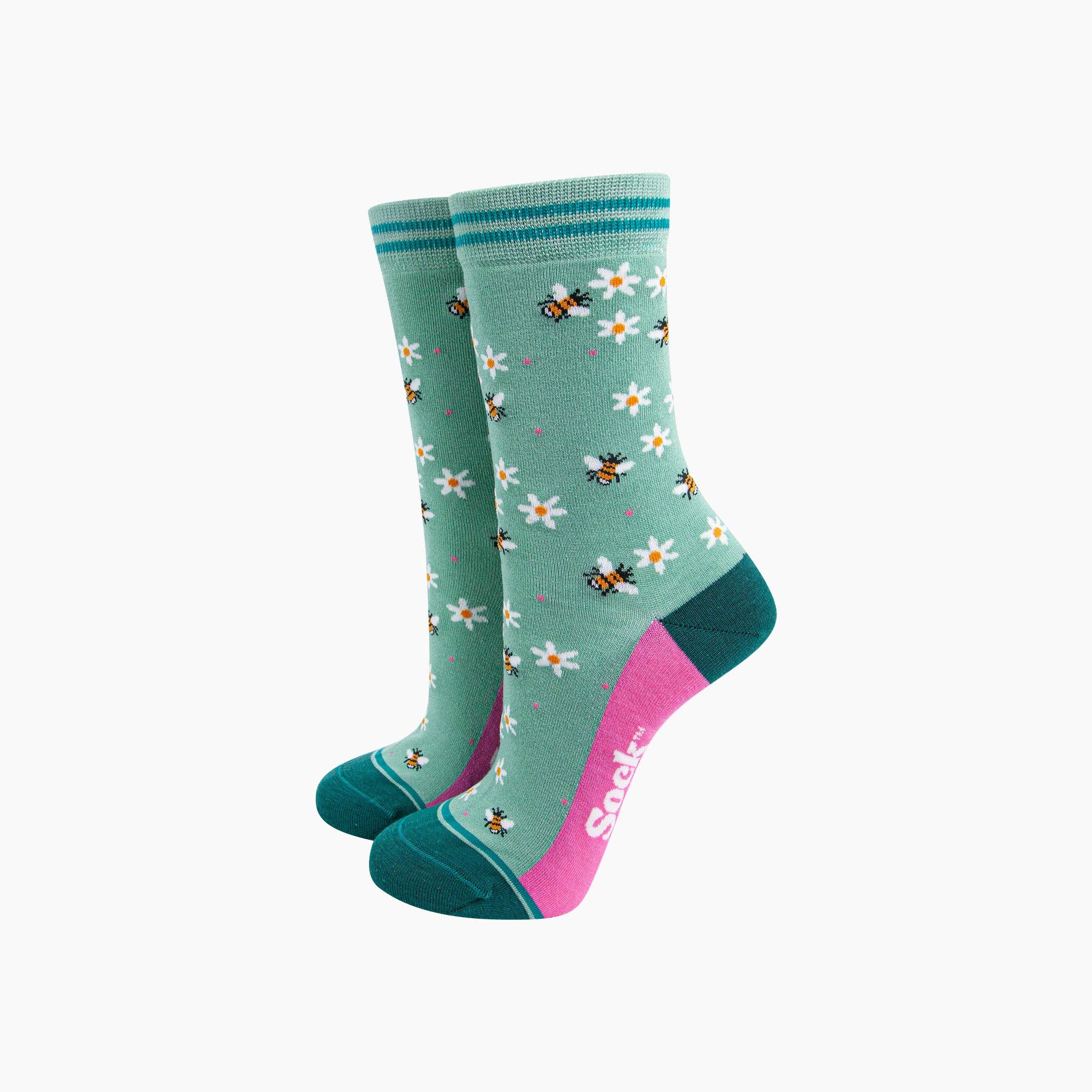 Women's Busy Bees Floral Bamboo Socks in Green Bibelot Leek