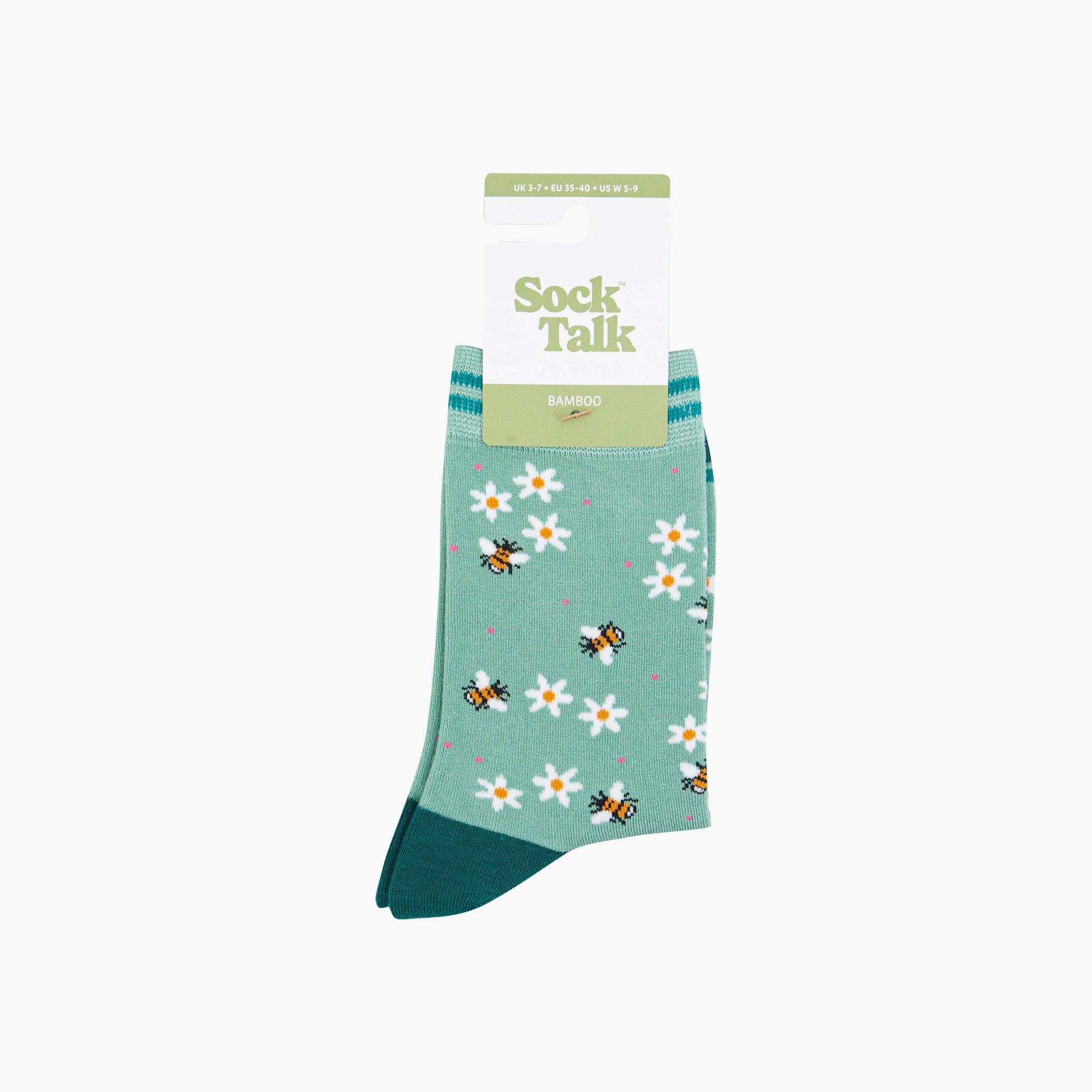 Women's Busy Bees Floral Bamboo Socks in Green Bibelot Leek