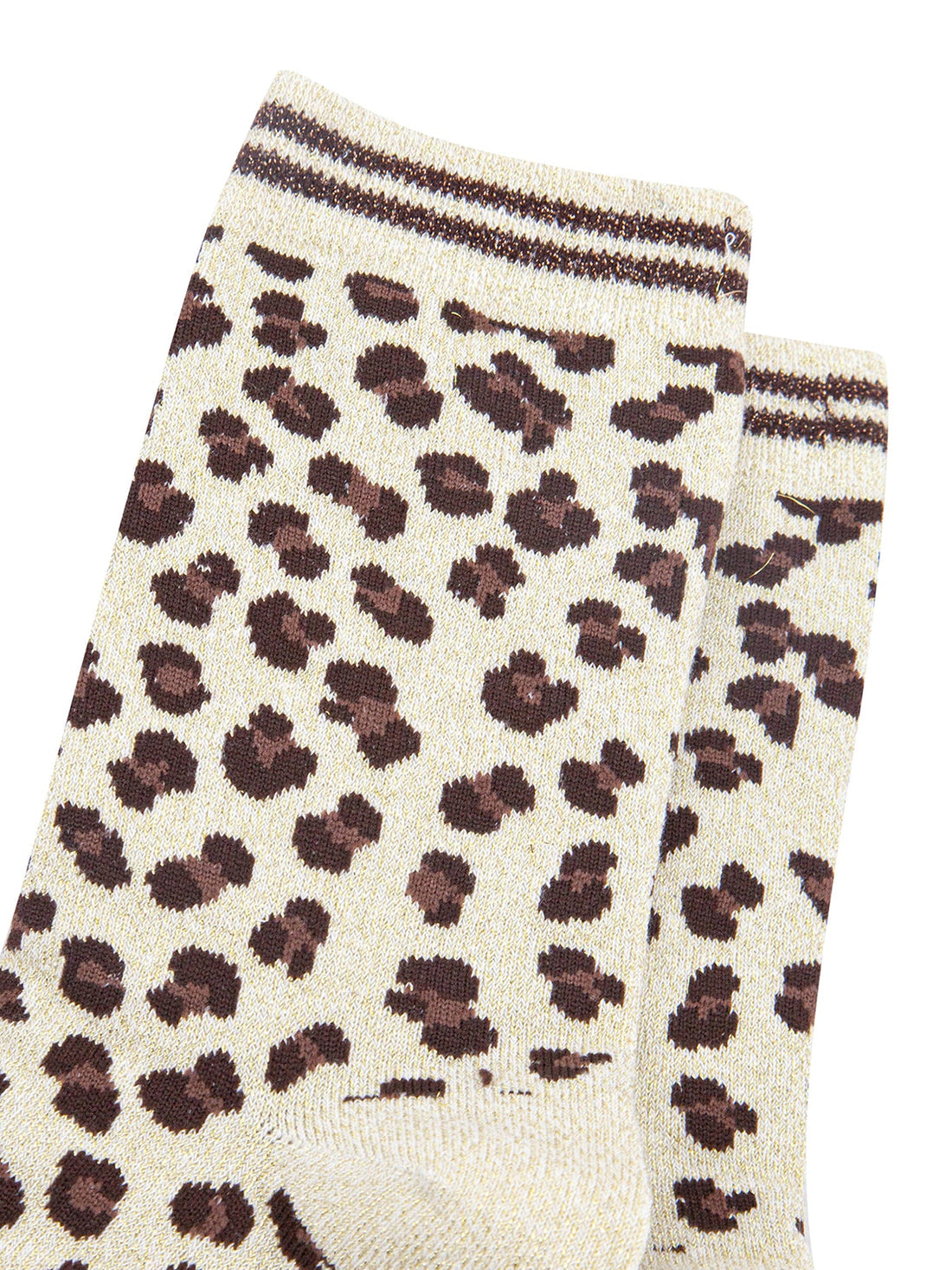 Women's Leopard Print Combed Cotton Glitter Socks in Cream