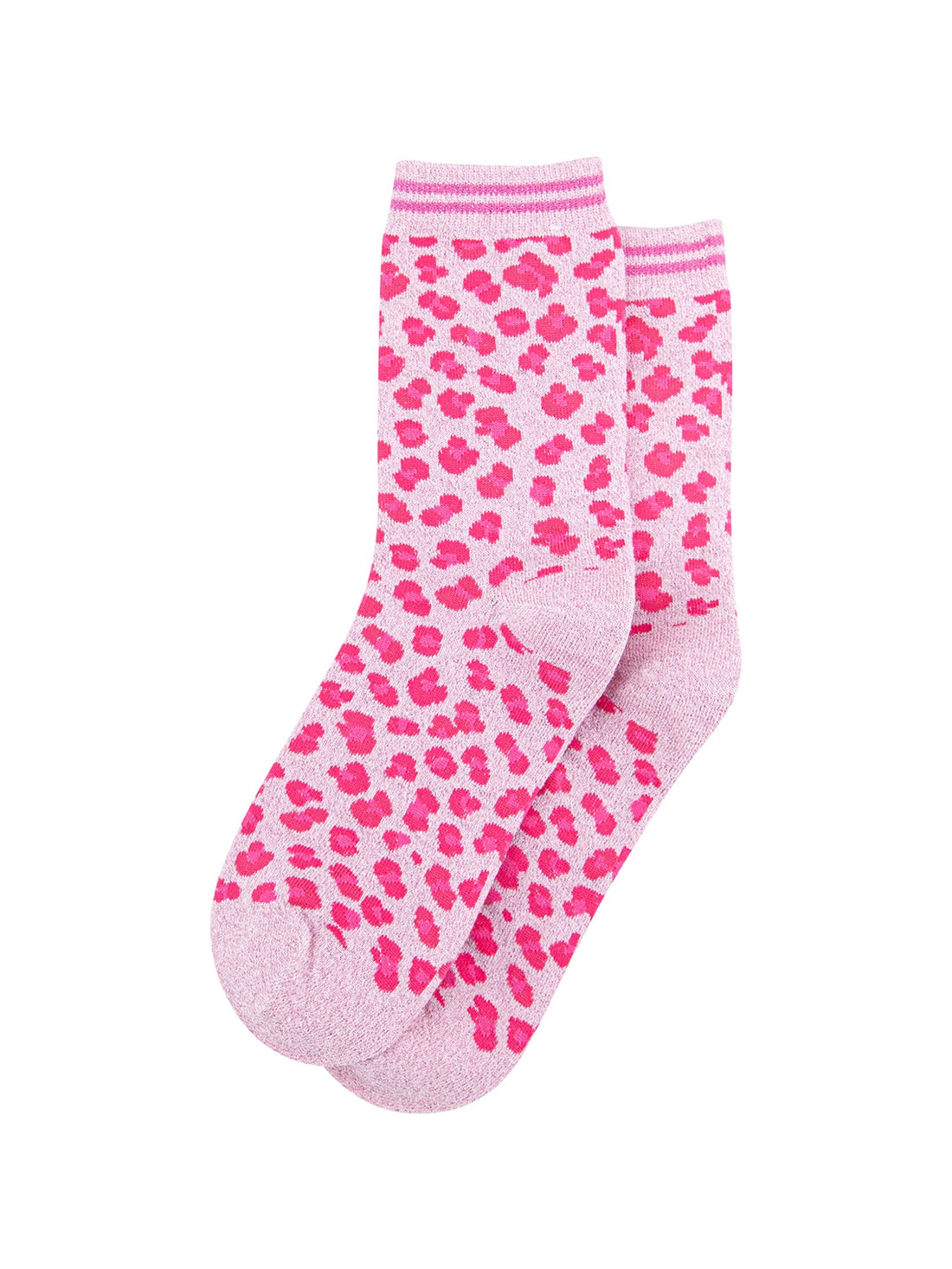 Women's Leopard Print Combed Cotton Glitter Socks in Pink Bibelot Leek