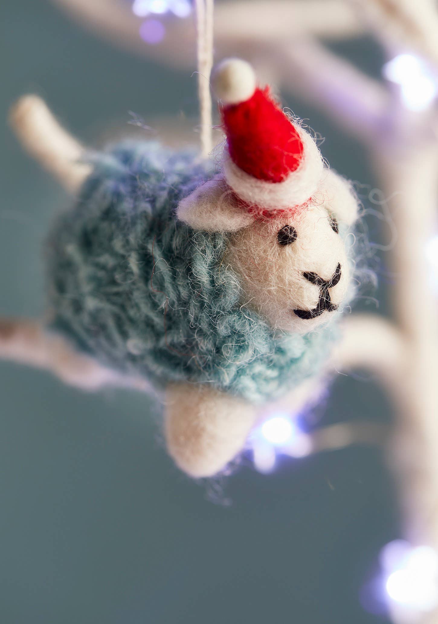 Namaste Fair Trade Woolly Felt Sheep in Santa Hat: Blue/Pink/White or Cream