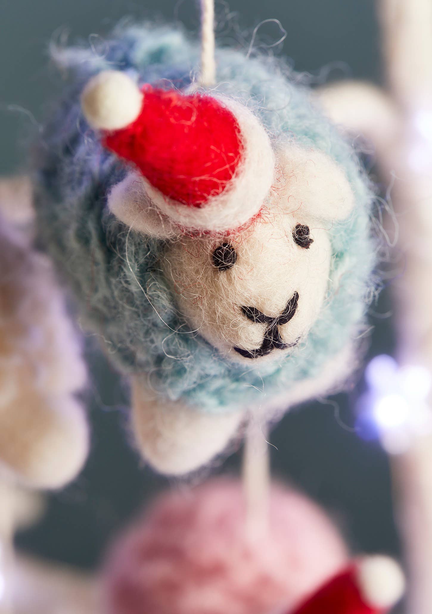 Namaste Fair Trade Woolly Felt Sheep in Santa Hat: Blue/Pink/White or Cream