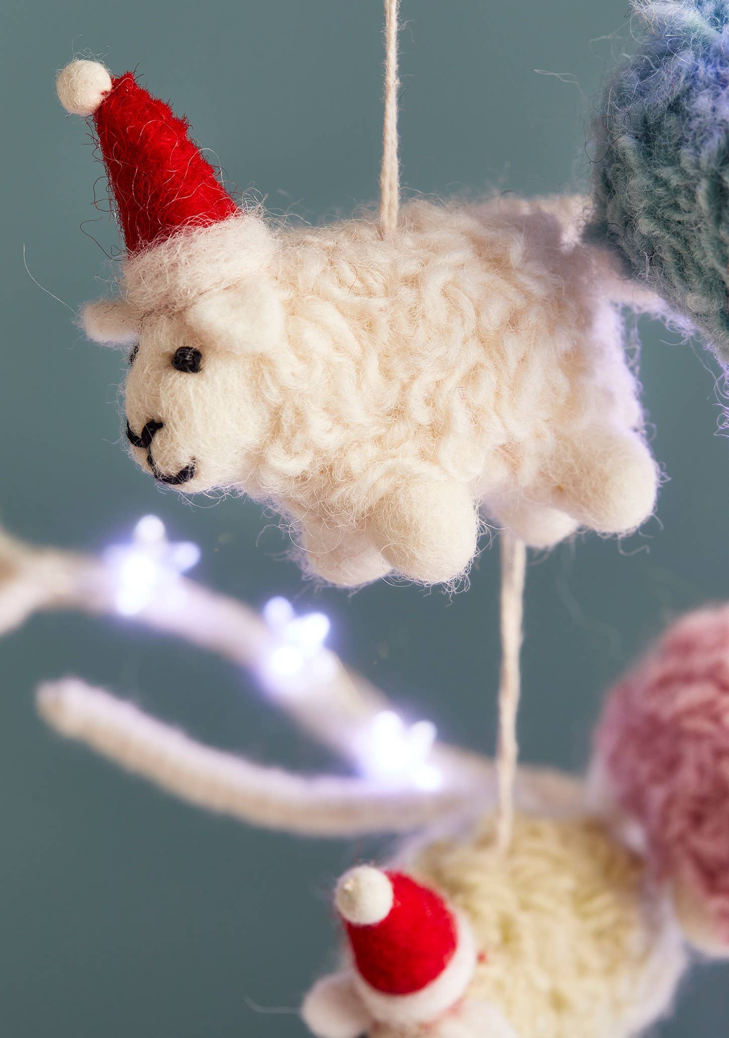 Namaste Fair Trade Woolly Felt Sheep in Santa Hat: Blue/Pink/White or Cream