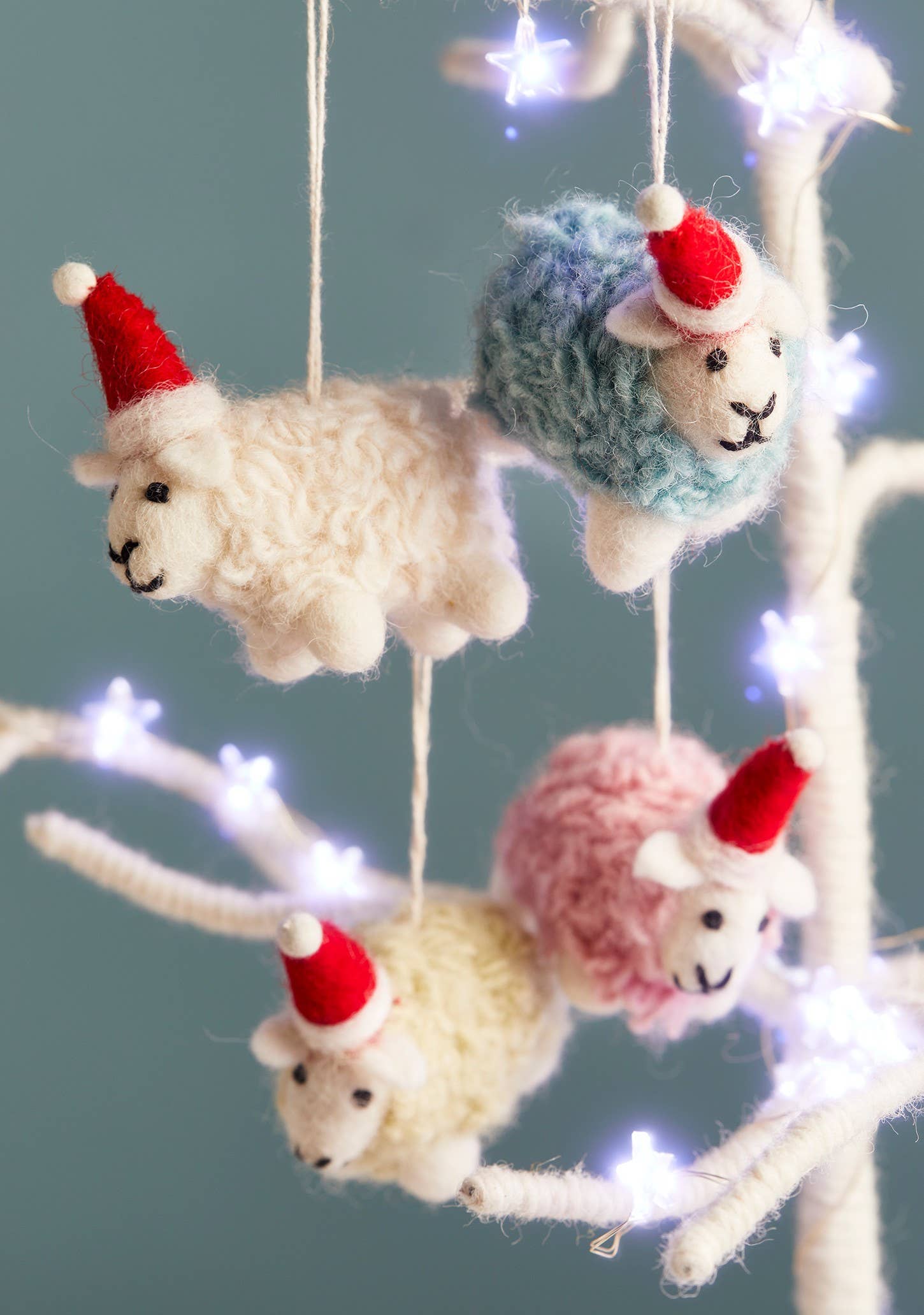 Namaste Fair Trade Woolly Felt Sheep in Santa Hat: Blue/Pink/White or Cream