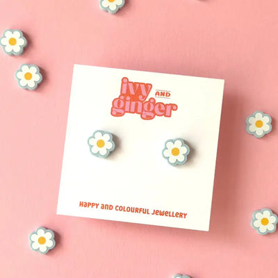 Midi Pastel Blue and White Daisy Stud Earrings image 1