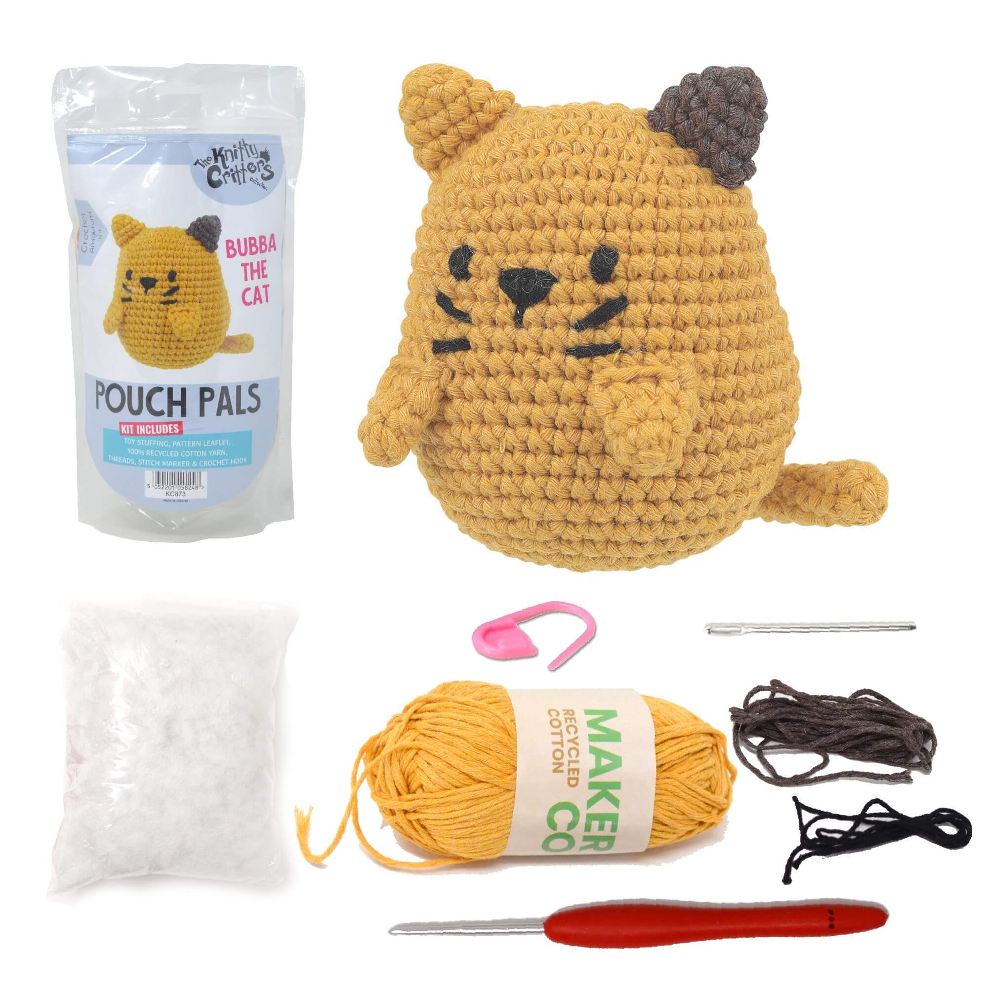 Knitty Critters Pouch Pals 2 - Bubba The Cat Amigurumi Crochet Kit image 0