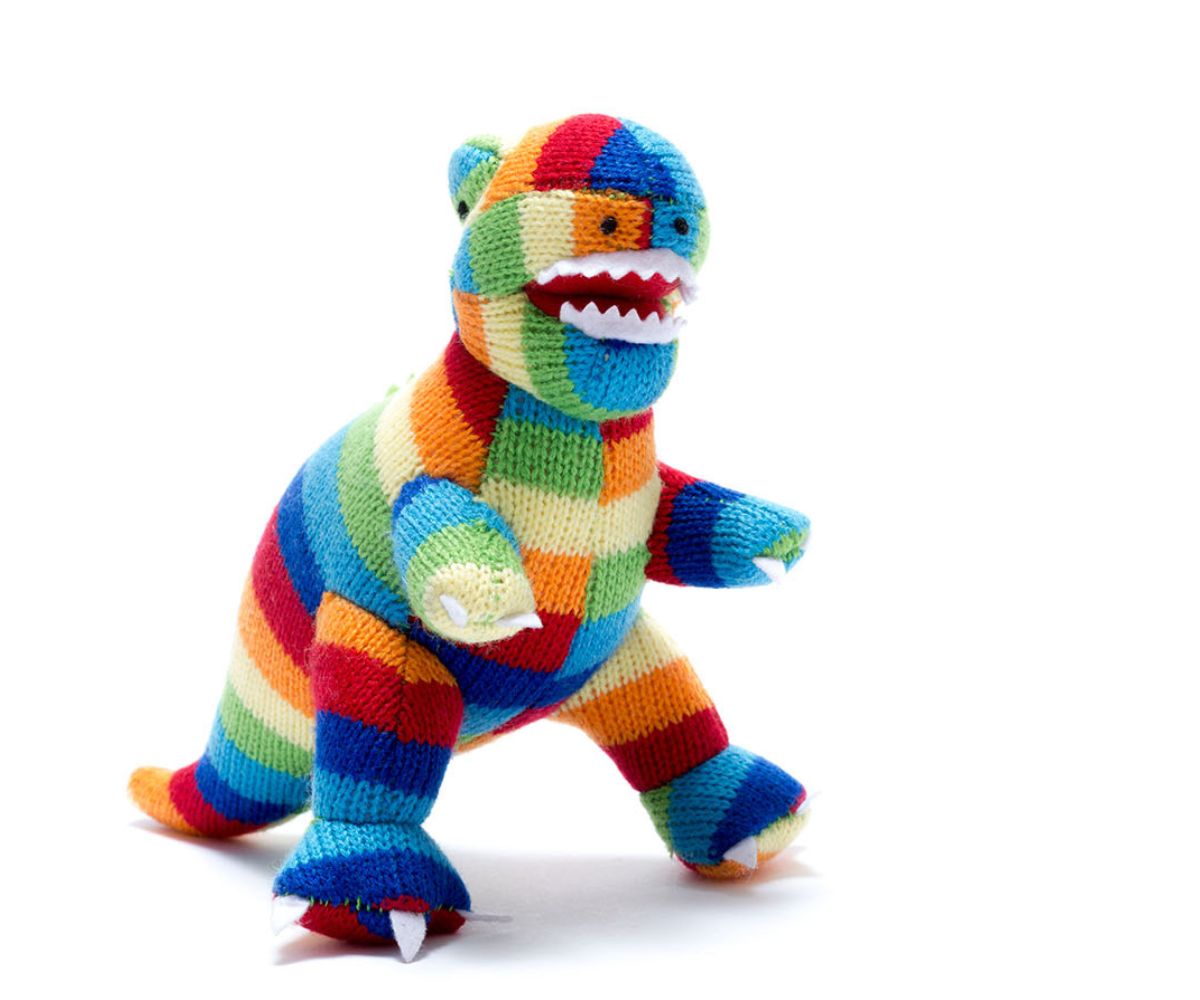 Best Years Small Bold Stripe Knitted T-Rex Rattle image 0