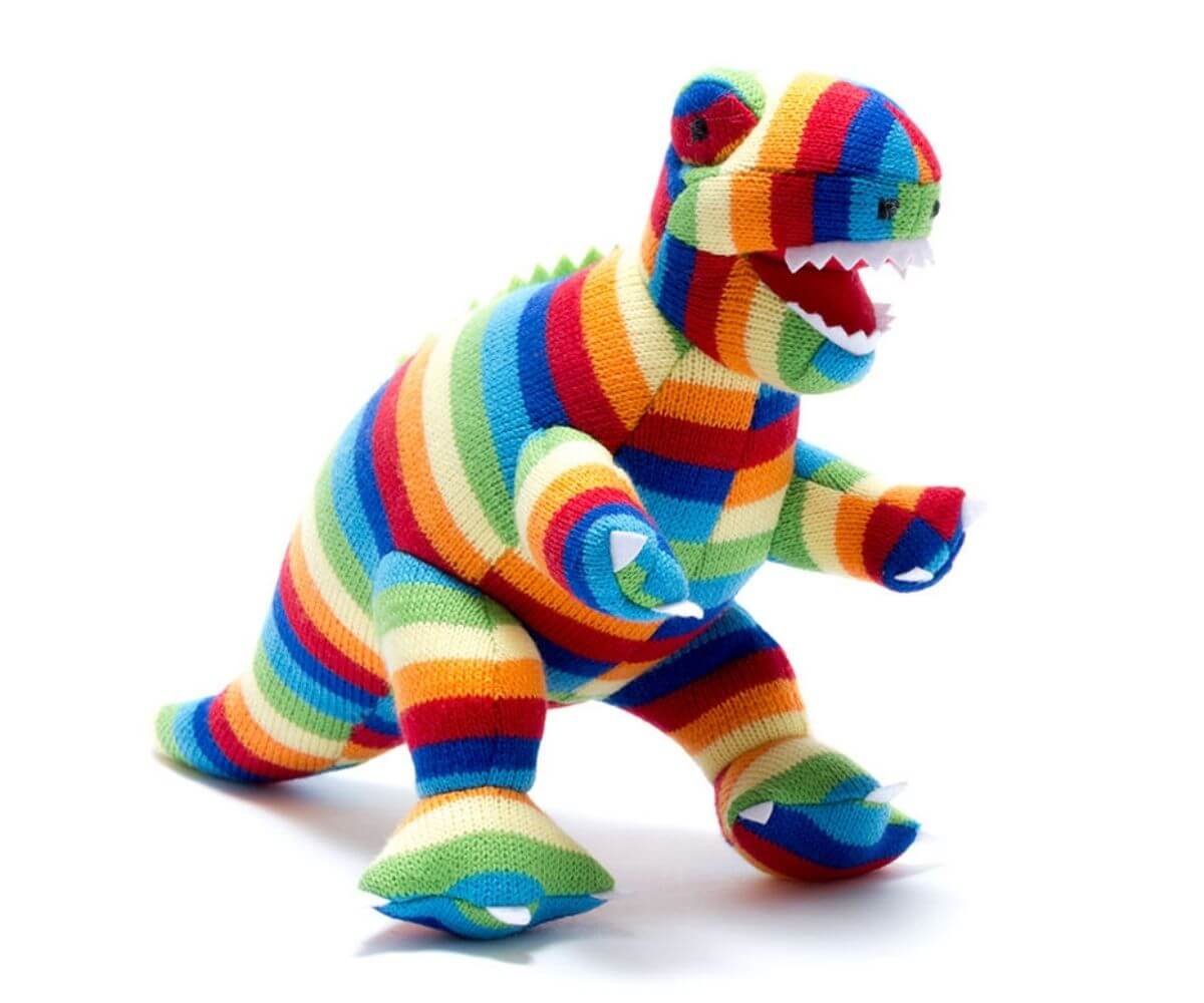 Best Years Knitted Dinosaur Bold Stripe T-Rex Toy image 0