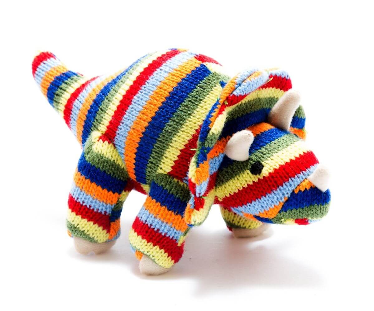 Best Years Small Stripe Triceratops Knitted Rattle image 0