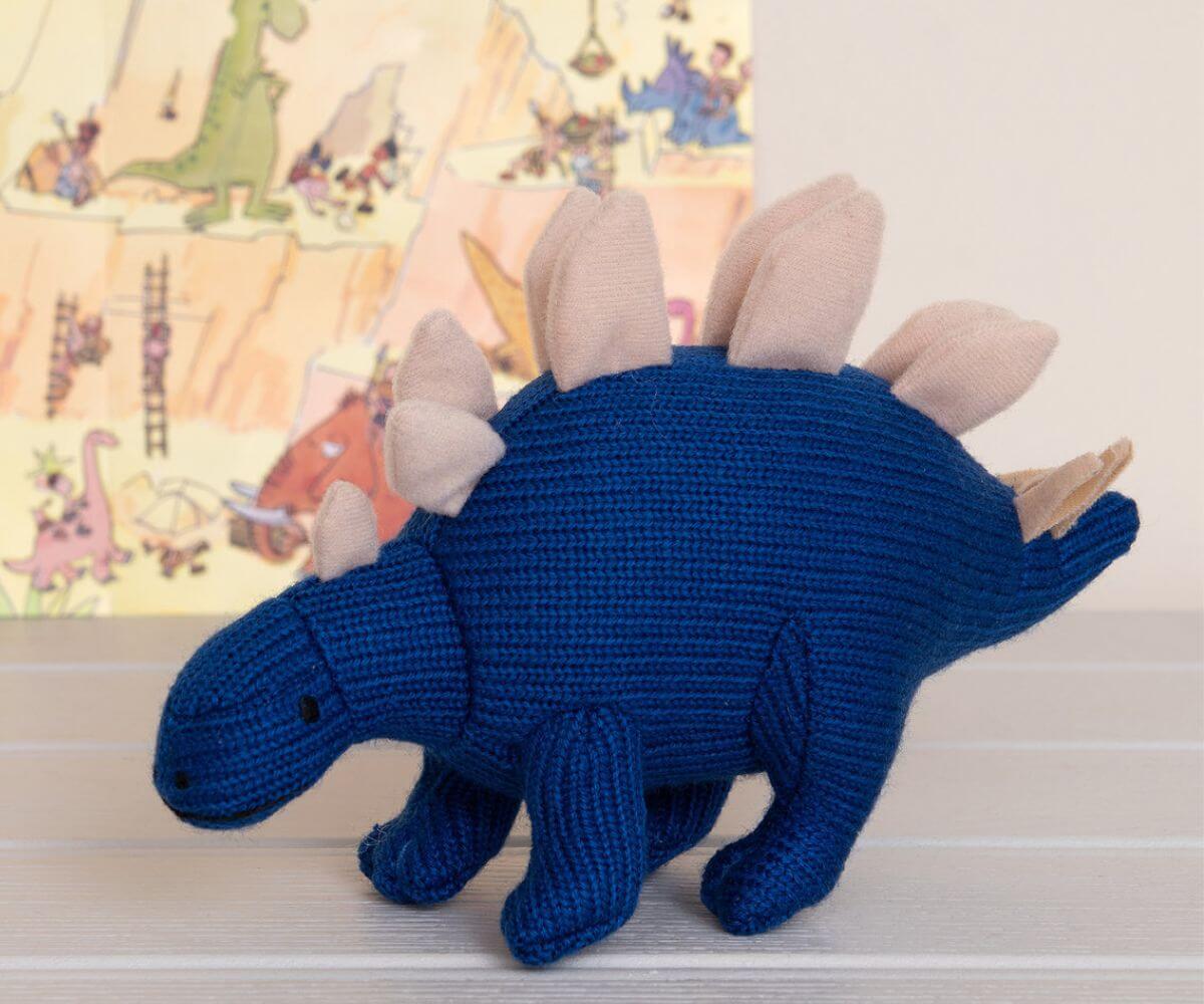 Best Years Small Blue Stegosaurus Knitted Rattle image 0