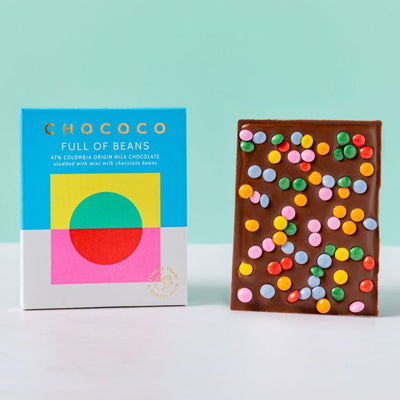 Chococo Full of Beans 47% Milk Chocolate Bar with mini chocolate beans Bibelot Leek