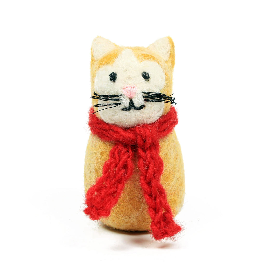 Amica Felt fair trade Christmas Ginger Cat with Scarf decoration