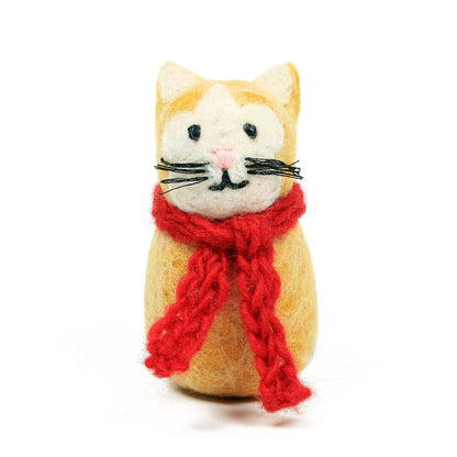 Amica Felt fair trade Christmas Ginger Cat with Scarf decoration