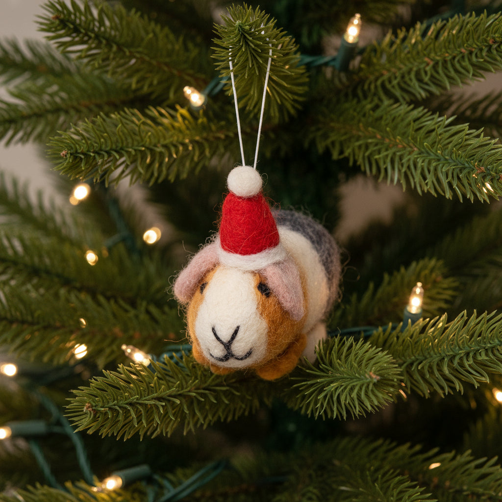 Amica Felt fair trade Christmas Guinea Pig in Hat Decoration
