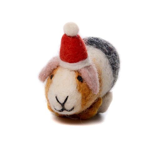 Amica Felt fair trade Christmas Guinea Pig in Hat Decoration