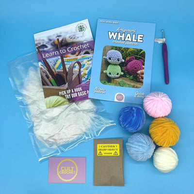 Cult Crochet Learn To Crochet Beginner Kit | Chenille Yarn Whale Plushie at Bibelot Leek, UK Stockist