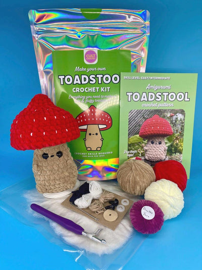 Cult Crochet Toadstool Crochet Kit – Amigurumi Chenille Craft Kit at Bibelot Leek UK Stockist