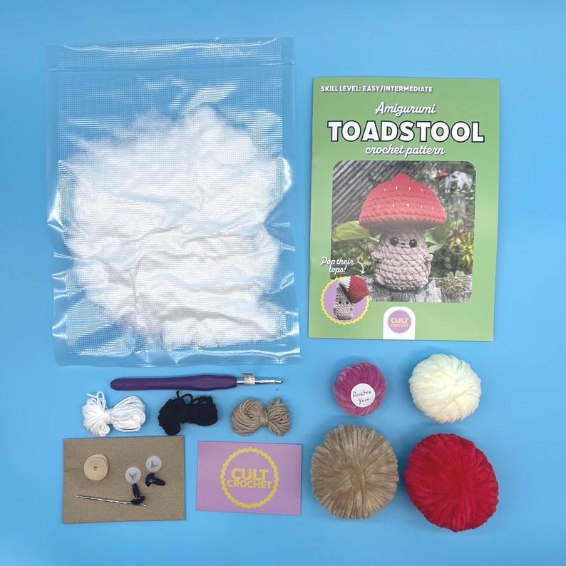 Cult Crochet Toadstool Crochet Kit – Amigurumi Chenille Craft Kit at Bibelot Leek UK Stockist