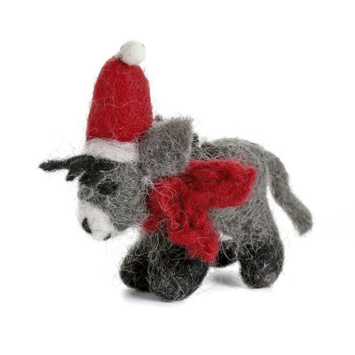 Felt Mini Christmas Donkey with Hat & Scarf Decoration
