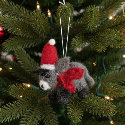 Amica Felt fair trade Mini Christmas Donkey with Hat & Scarf Decoration 