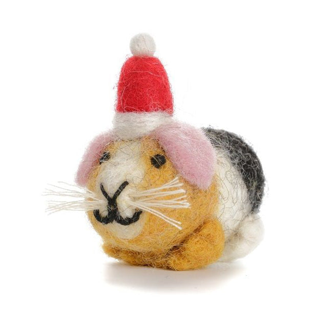 Amica Felt fair trade Mini Christmas Guinea Pig in Hat Decoration