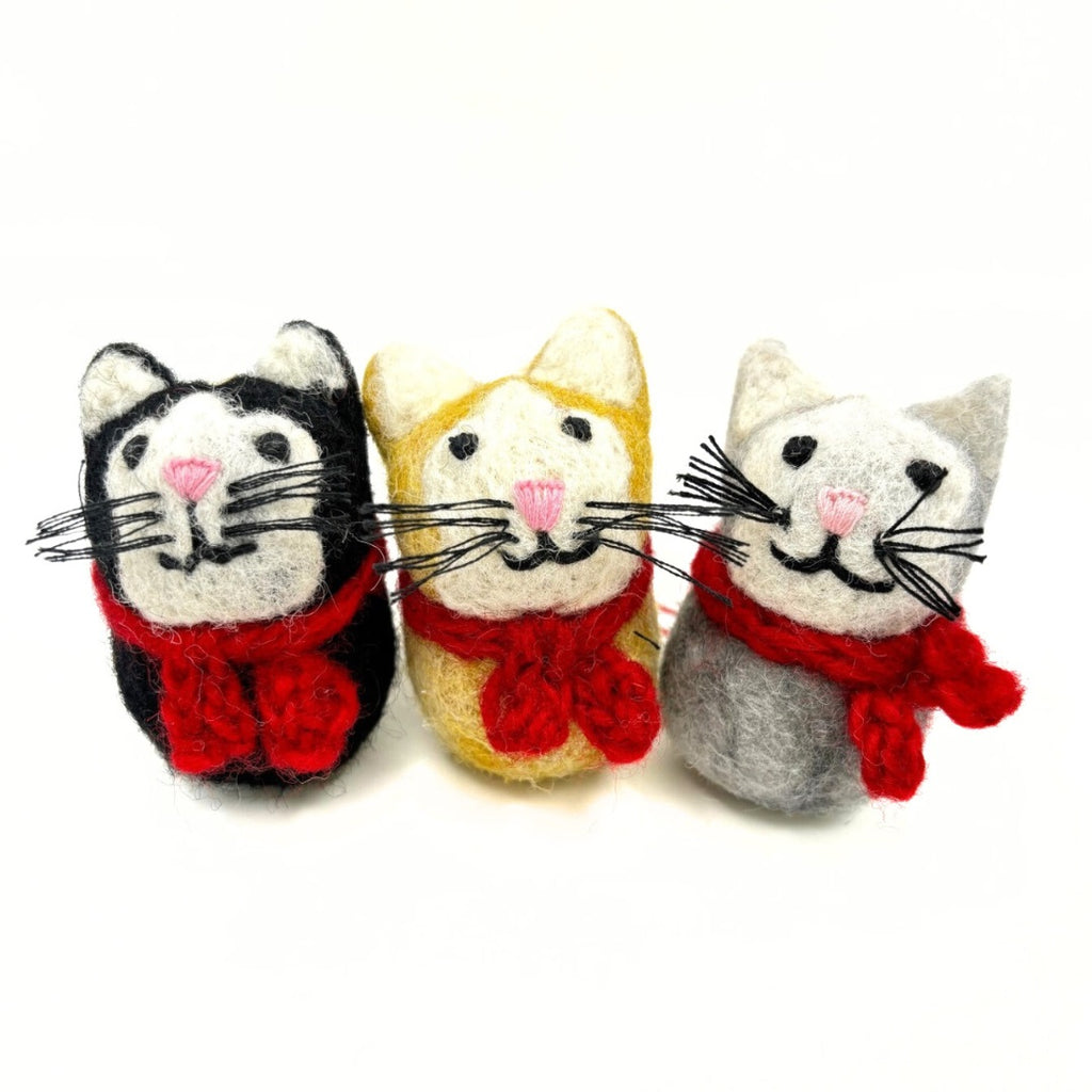 Amica Felt fair trade Christmas Mini Cat with Scarf: Black/ Ginger or Grey decoration
