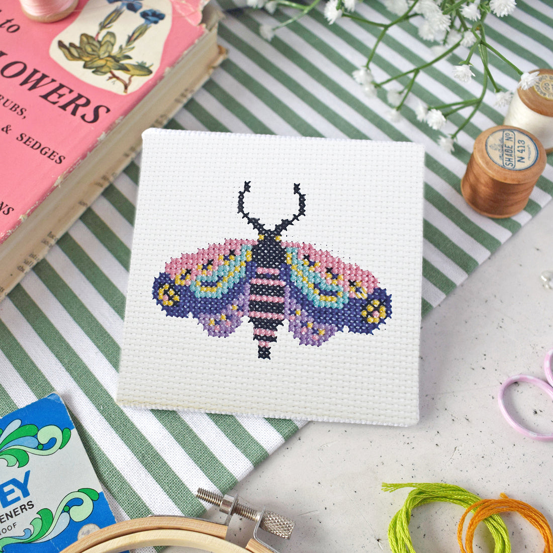 The Make Arcade 'Moth' Mini Cross Stitch Kit at Bibelot, Leek