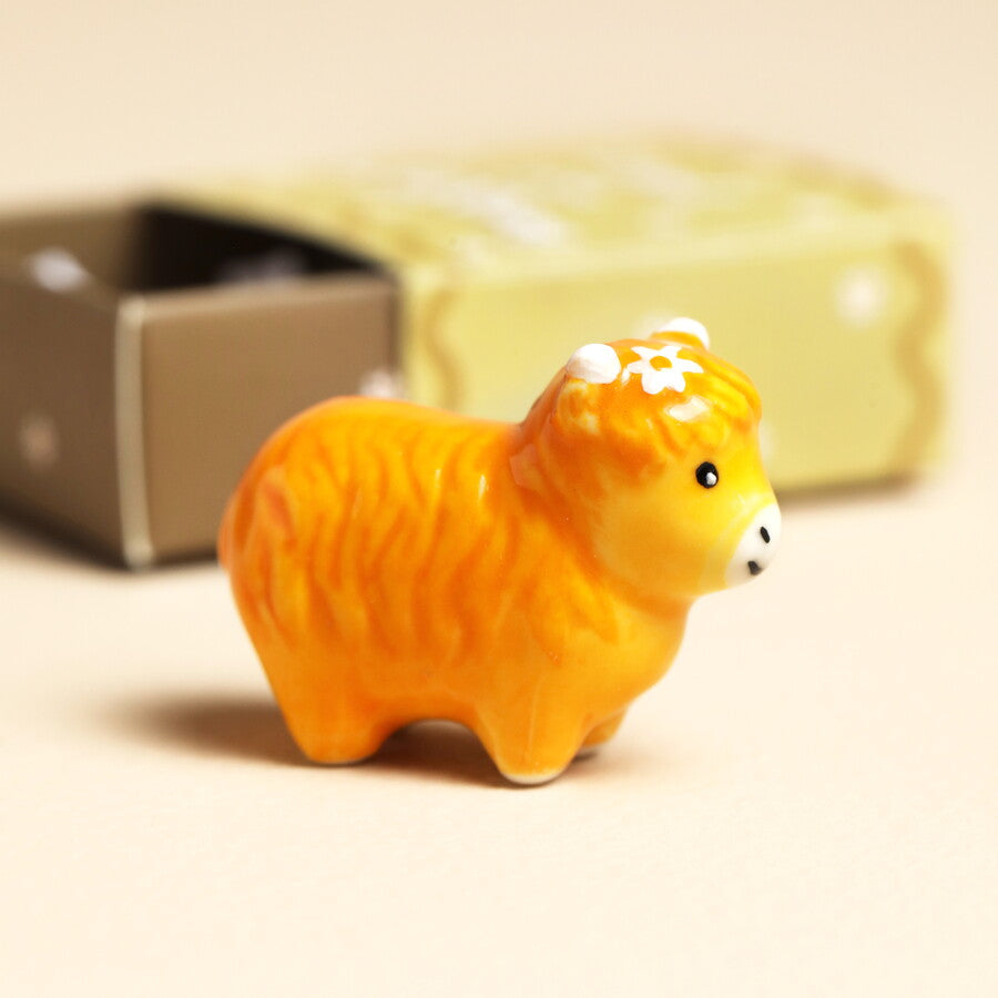 Lisa Angel Tiny Matchbox Ceramic Highland Cow Token at Bibelot Leek UK Stockist