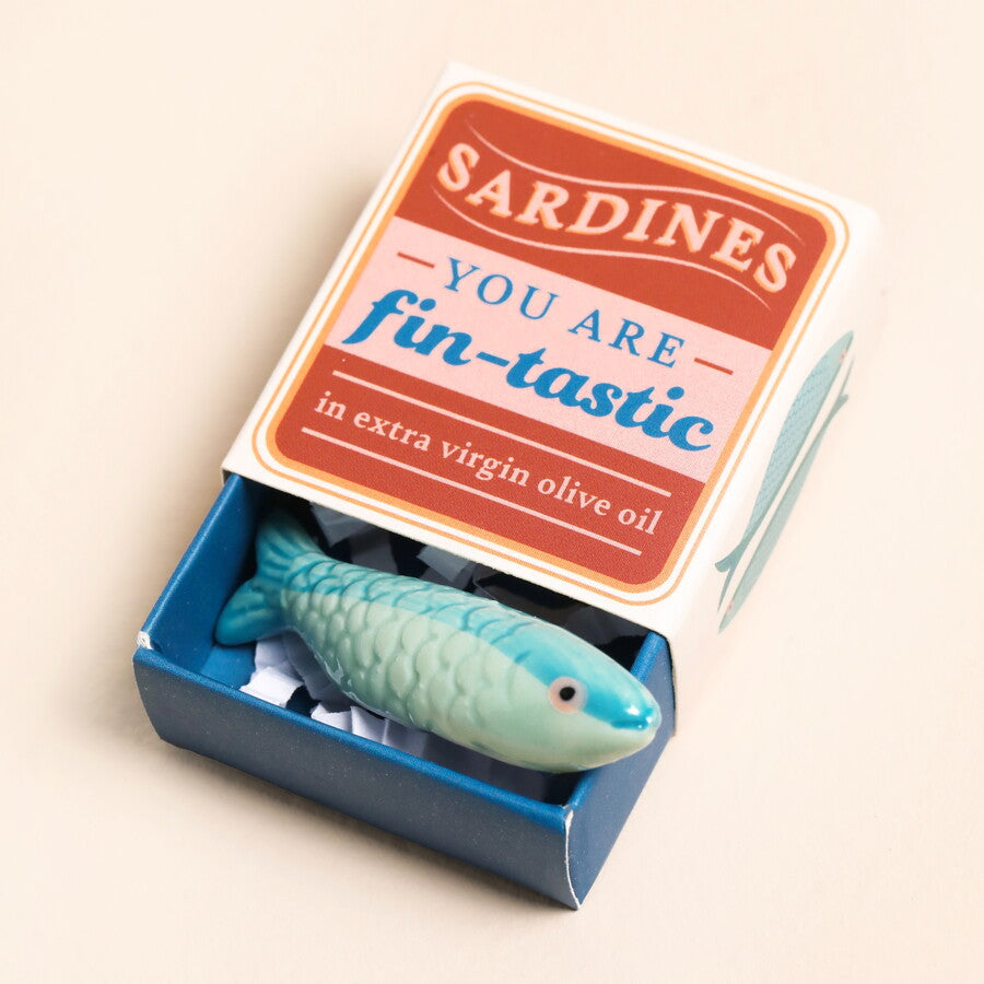 Lisa Angel Tiny Matchbox Ceramic Sardine Token at Bibelot, Leek